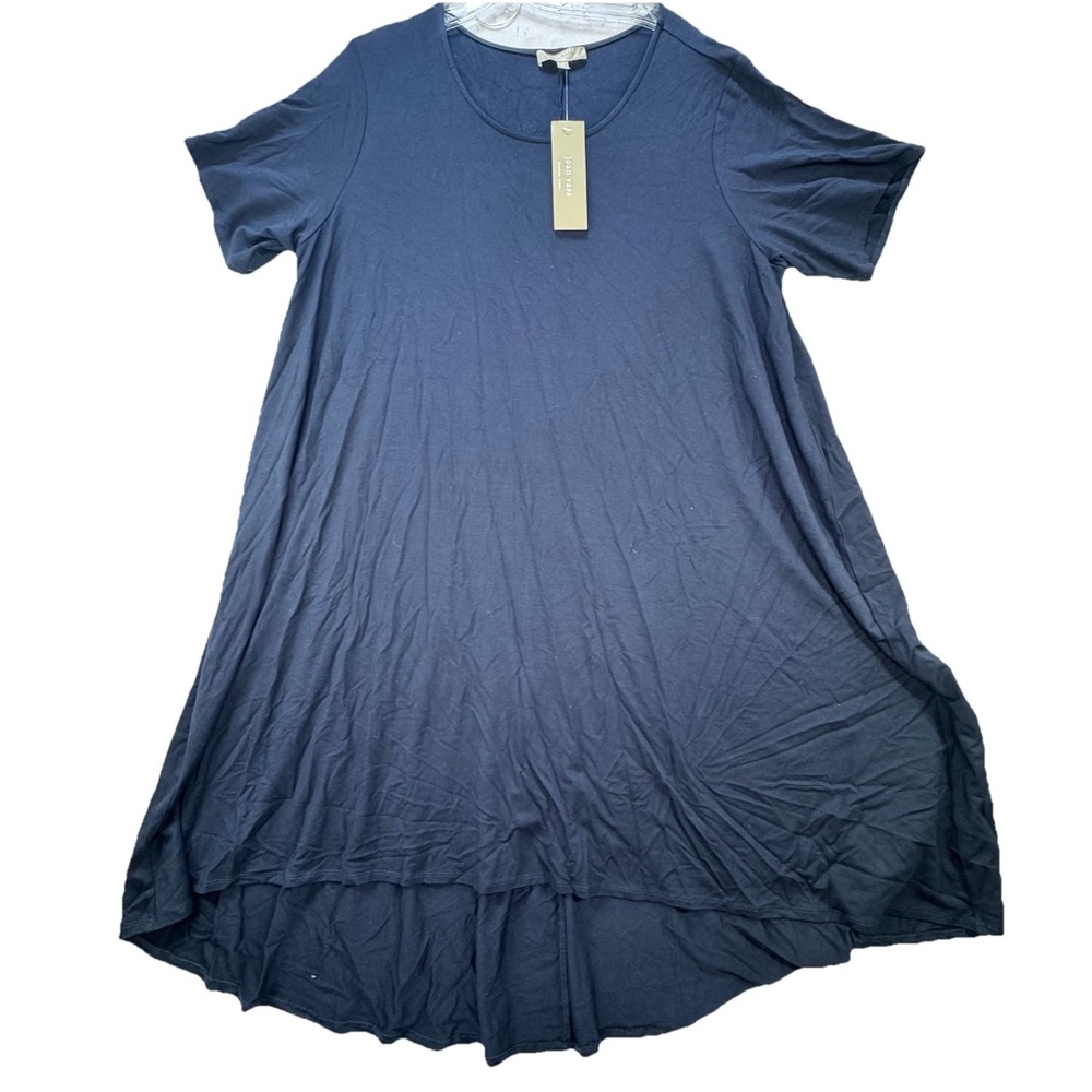 NEW $88 Joan Vass Plus Size 2X Stretch Jersey Knit Swing Dress Blue Flowey